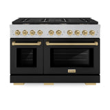 ZLINE Autograph Edition 48 in. 6.7 cu. ft. Paramount Double Oven Gas Range with 8 Burner Cooktop in Satin Stainless Steel with Black Matte Doors and Champagne Bronze Accents (SGRSZ-BLM-48-CB)