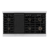ZLINE Autograph Edition 48 in. 6.7 cu. ft. Paramount Double Oven Gas Range with 8 Burner Cooktop in Satin Stainless Steel with Black Matte Doors and Polished Gold Accents (SGRSZ-BLM-48-G)