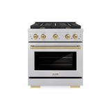 ZLINE Autograph Edition 30 in. 4.2 cu. ft. Paramount Dual Fuel Range with 4 Burner Gas Cooktop and Electric Convection Oven in Satin Stainless Steel with Champagne Bronze Accents (SDRSZ-30-CB)