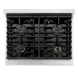 ZLINE Autograph Edition 30 in. 4.2 cu. ft. Paramount Dual Fuel Range with 4 Burner Gas Cooktop and Electric Convection Oven in Satin Stainless Steel with Polished Gold Accents (SDRSZ-30-G)