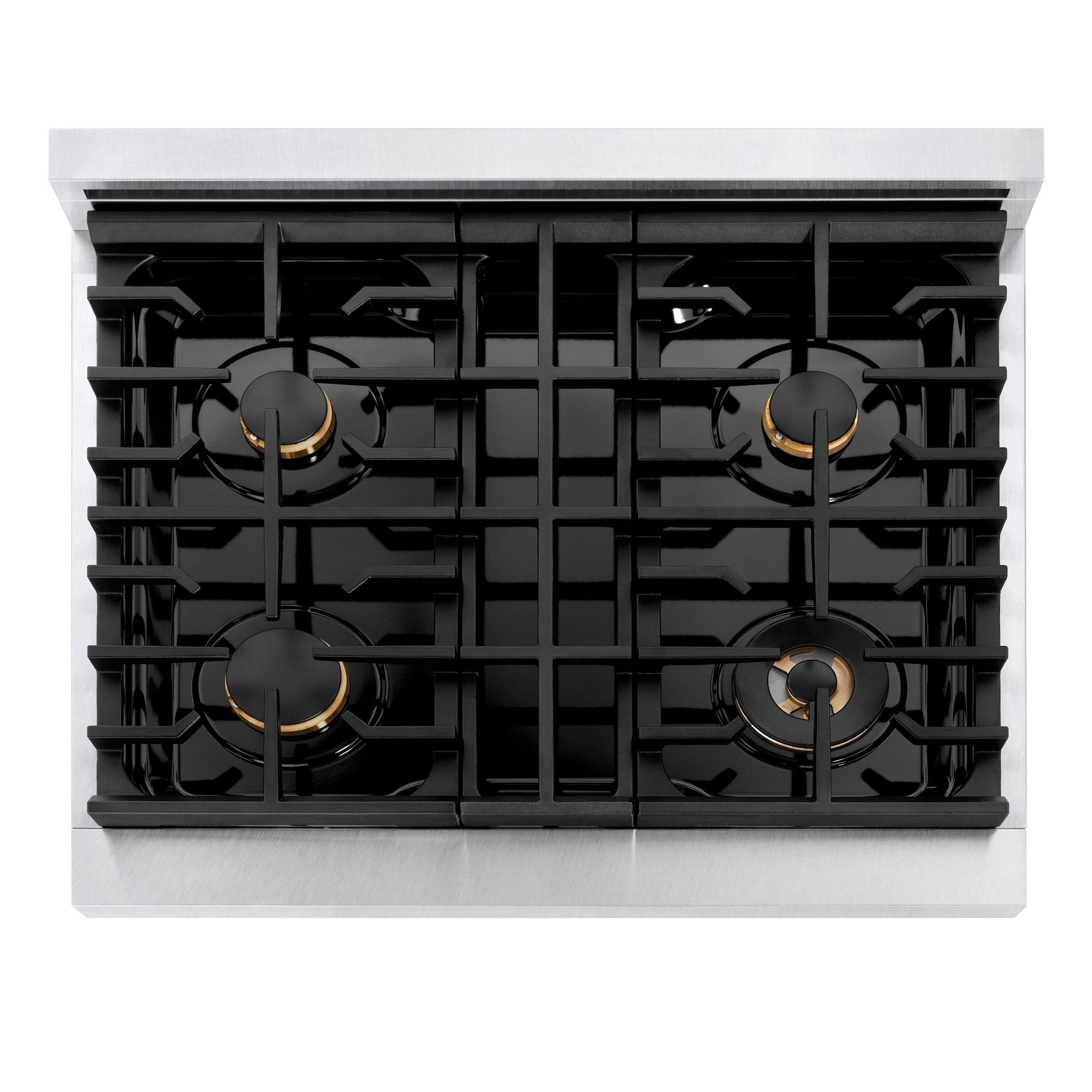 ZLINE Autograph Edition 30 in. 4.2 cu. ft. Paramount Dual Fuel Range with 4 Burner Gas Cooktop and Electric Convection Oven in Satin Stainless Steel with Polished Gold Accents (SDRSZ-30-G)