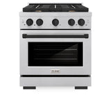 ZLINE Autograph Edition 30 in. 4.2 cu. ft. Paramount Dual Fuel Range with 4 Burner Gas Cooktop and Electric Convection Oven in Satin Stainless Steel with Matte Black Accents (SDRSZ-30-MB)