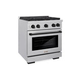 ZLINE Autograph Edition 30 in. 4.2 cu. ft. Paramount Dual Fuel Range with 4 Burner Gas Cooktop and Electric Convection Oven in Satin Stainless Steel with Matte Black Accents (SDRSZ-30-MB)