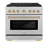 ZLINE Autograph Edition 36 in. 5.2 cu. ft. Paramount Dual Fuel Range with 6 Burner Gas Cooktop and Electric Convection Oven in Satin Stainless Steel with Champagne Bronze Accents (SDRSZ-36-CB)