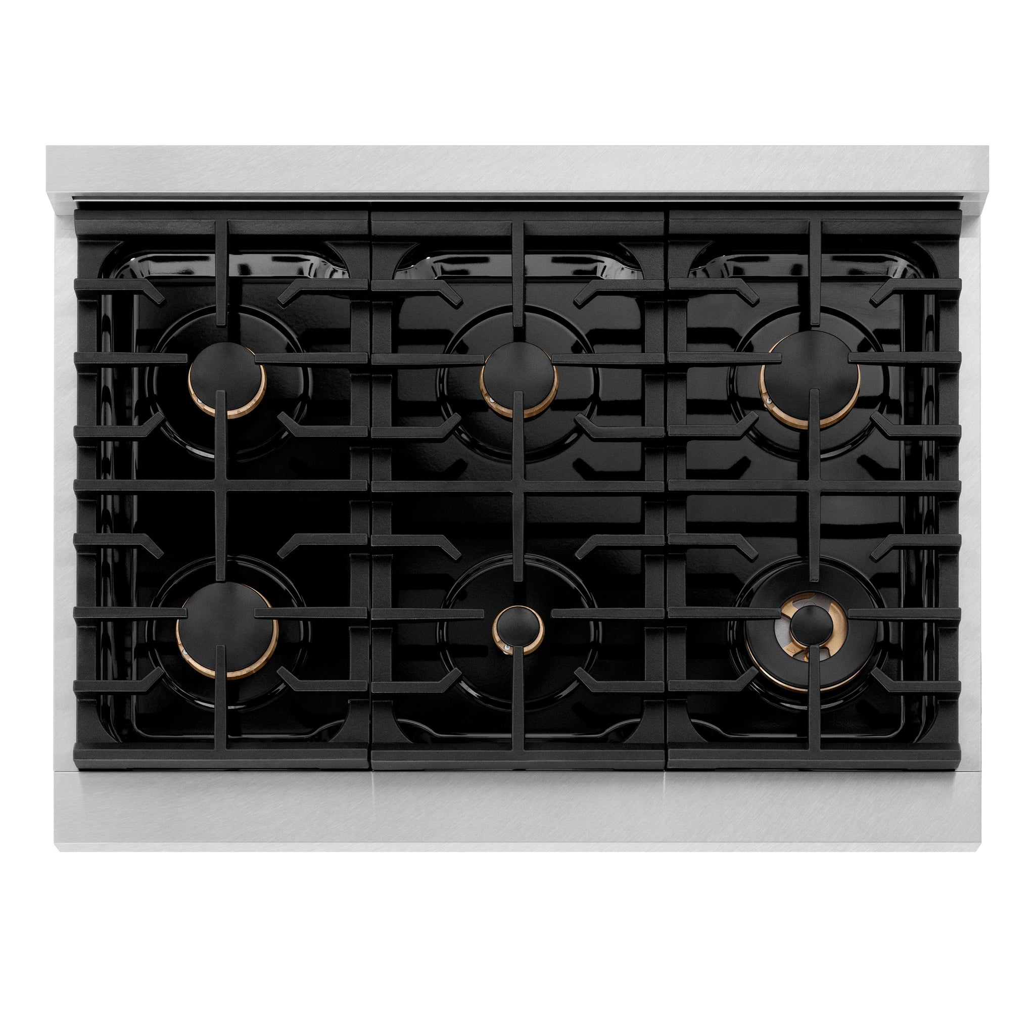 ZLINE Autograph Edition 36 in. 5.2 cu. ft. Paramount Dual Fuel Range with 6 Burner Gas Cooktop and Electric Convection Oven in Satin Stainless Steel with Champagne Bronze Accents (SDRSZ-36-CB)