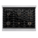 ZLINE Autograph Edition 36 in. 5.2 cu. ft. Paramount Dual Fuel Range with 6 Burner Gas Cooktop and Electric Convection Oven in Satin Stainless Steel with Polished Gold Accents (SDRSZ-36-G)
