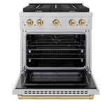 ZLINE Autograph Edition 30 in. 4.2 cu. ft. Paramount Gas Range with 4 Burner Cooktop and Convection Gas Oven in Satin Stainless Steel and Champagne Bronze Accents (SGRSZ-30-CB)