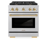 ZLINE Autograph Edition 30 in. 4.2 cu. ft. Paramount Gas Range with 4 Burner Cooktop and Convection Gas Oven in Satin Stainless Steel and Polished Gold Accents (SGRSZ-30-G)