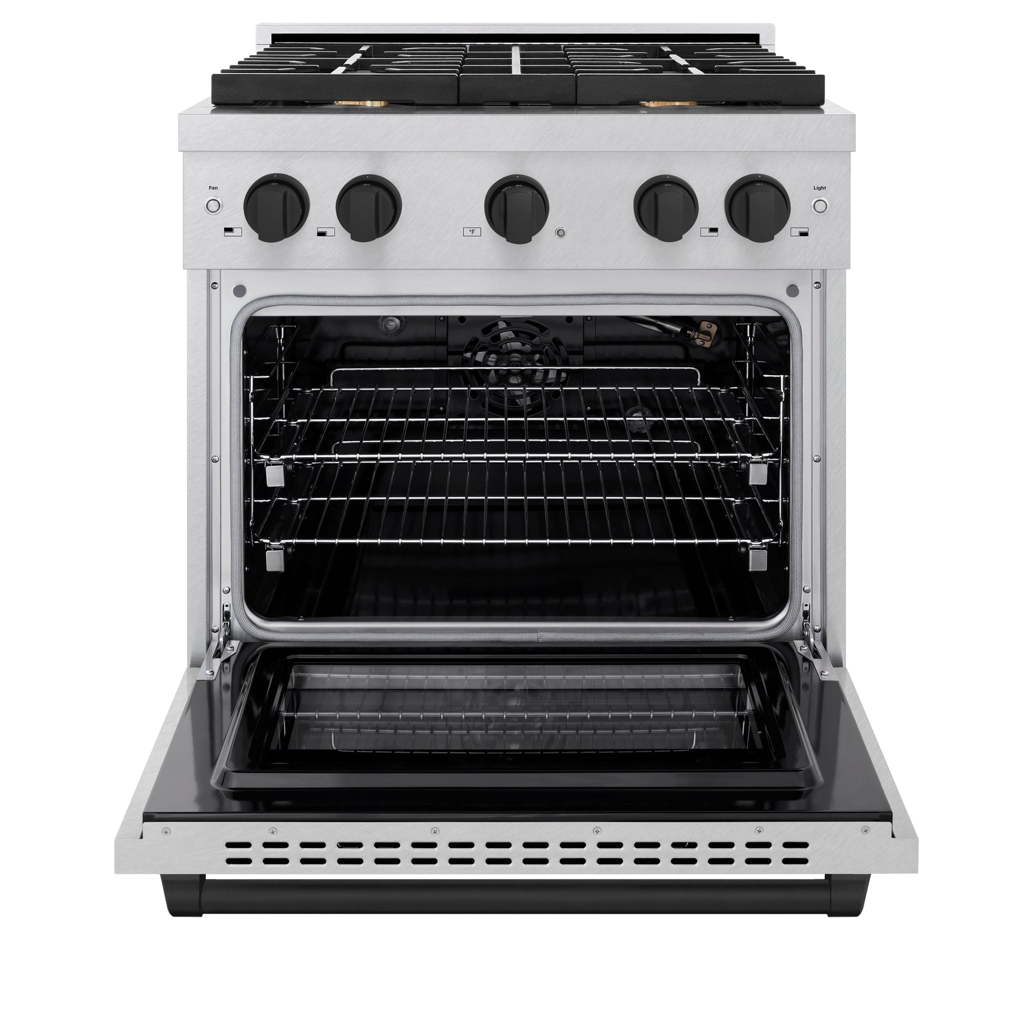 ZLINE Autograph Edition 30 in. 4.2 cu. ft. Paramount Gas Range with 4 Burner Cooktop and Convection Gas Oven in Satin Stainless Steel and Matte Black Accents (SGRSZ-30-MB)