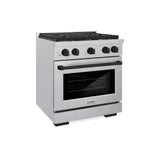 ZLINE Autograph Edition 30 in. 4.2 cu. ft. Paramount Gas Range with 4 Burner Cooktop and Convection Gas Oven in Satin Stainless Steel and Matte Black Accents (SGRSZ-30-MB)