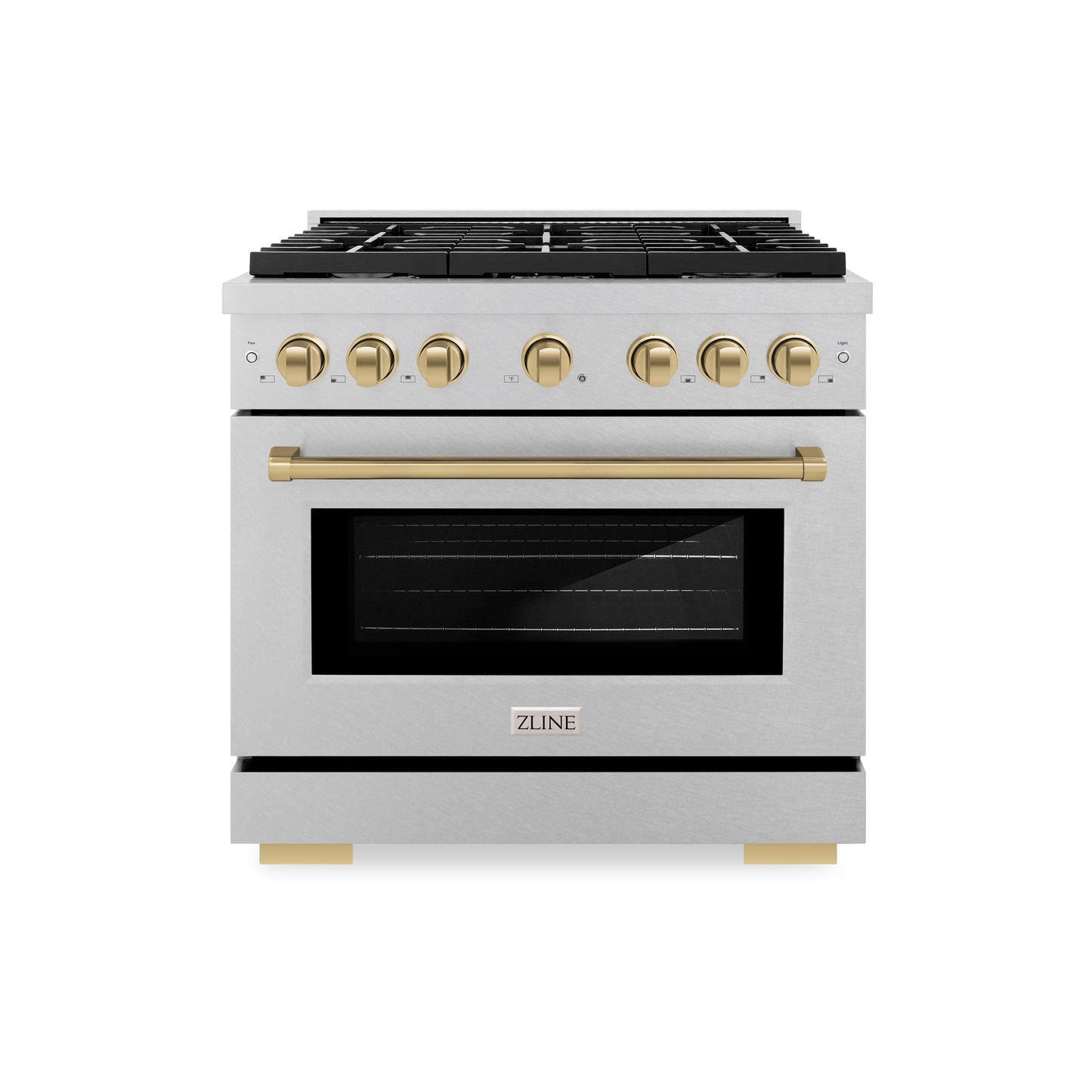 ZLINE Autograph Edition 36 in. 5.2 cu. ft. Paramount Gas Range with 6 Burner Cooktop and Convection Gas Oven in Satin Stainless Steel and Champagne Bronze Accents (SGRSZ-36-CB)