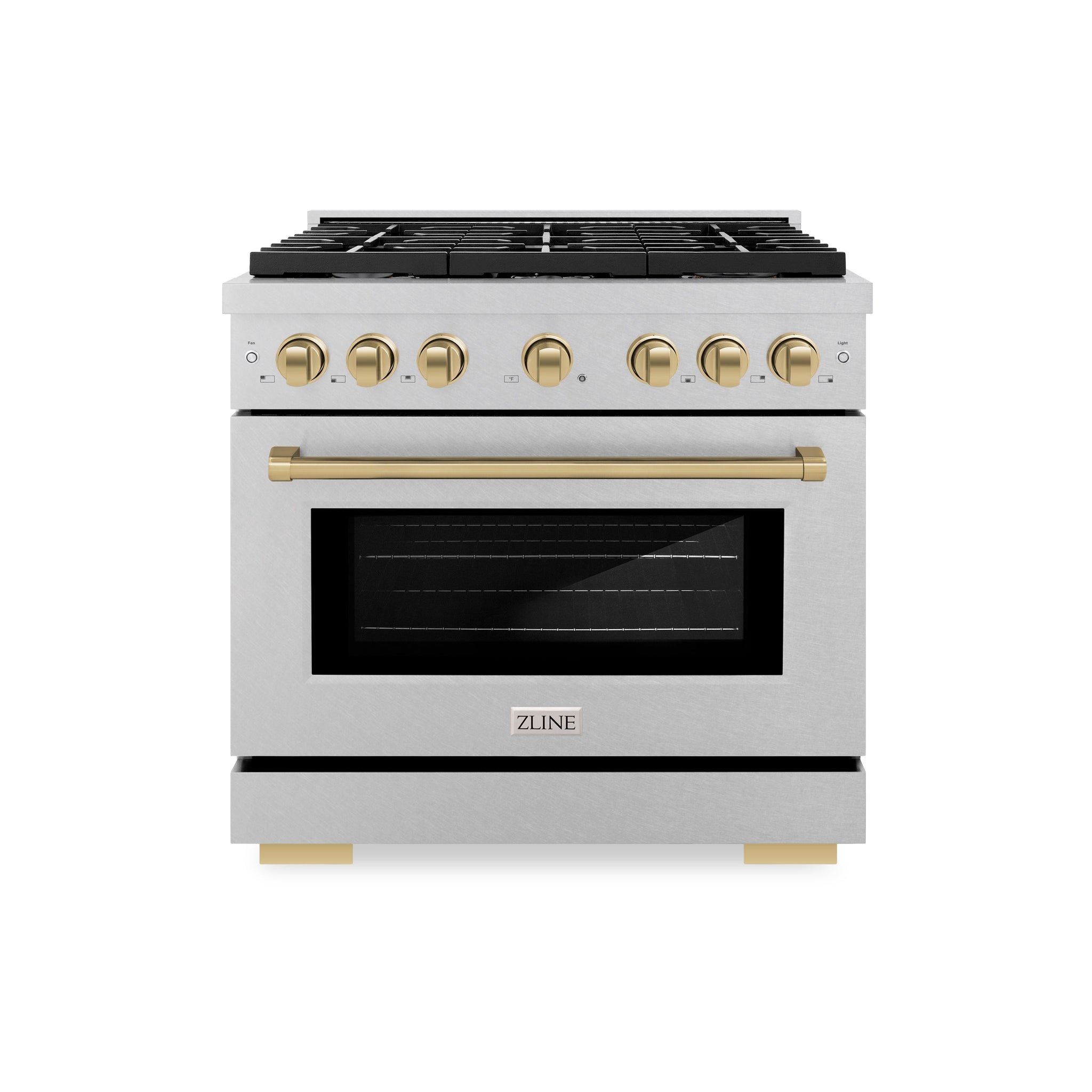 ZLINE Autograph Edition 36 in. 5.2 cu. ft. Paramount Gas Range with 6 Burner Cooktop and Convection Gas Oven in Satin Stainless Steel and Champagne Bronze Accents (SGRSZ-36-CB)
