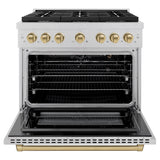 ZLINE Autograph Edition 36 in. 5.2 cu. ft. Paramount Gas Range with 6 Burner Cooktop and Convection Gas Oven in Satin Stainless Steel and Champagne Bronze Accents (SGRSZ-36-CB)