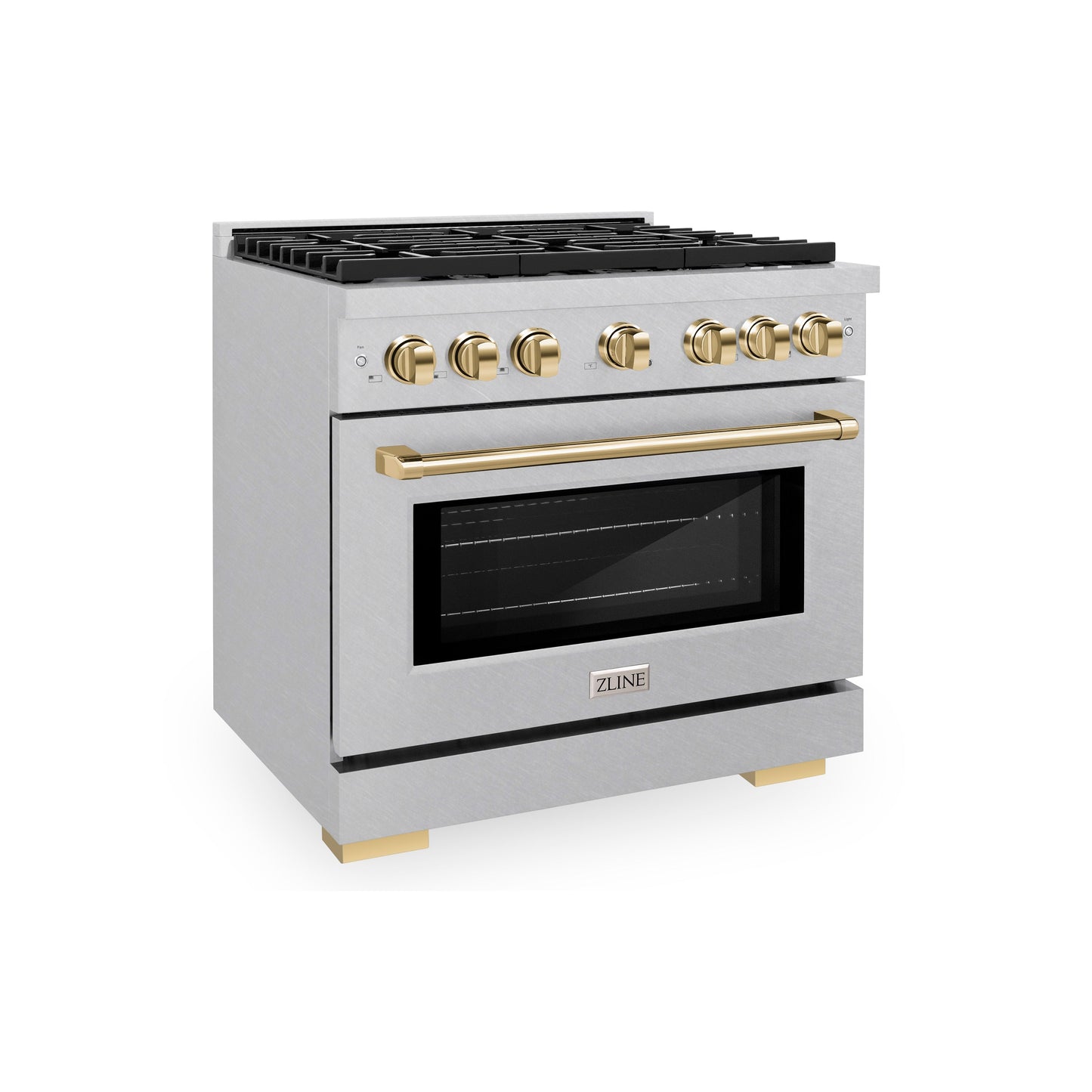 ZLINE Autograph Edition 36 in. 5.2 cu. ft. Paramount Gas Range with 6 Burner Cooktop and Convection Gas Oven in Satin Stainless Steel and Polished Gold Accents (SGRSZ-36-G)