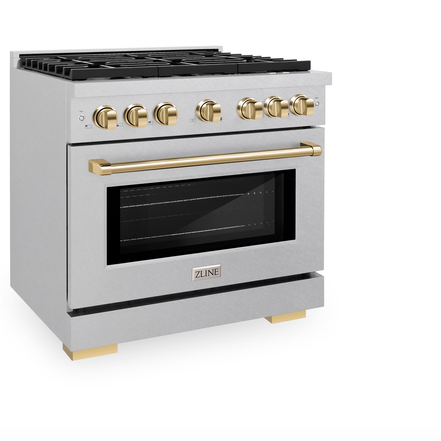ZLINE Autograph Edition 36 in. 5.2 cu. ft. Paramount Gas Range with 6 Burner Cooktop and Convection Gas Oven in Satin Stainless Steel and Polished Gold Accents (SGRSZ-36-G)
