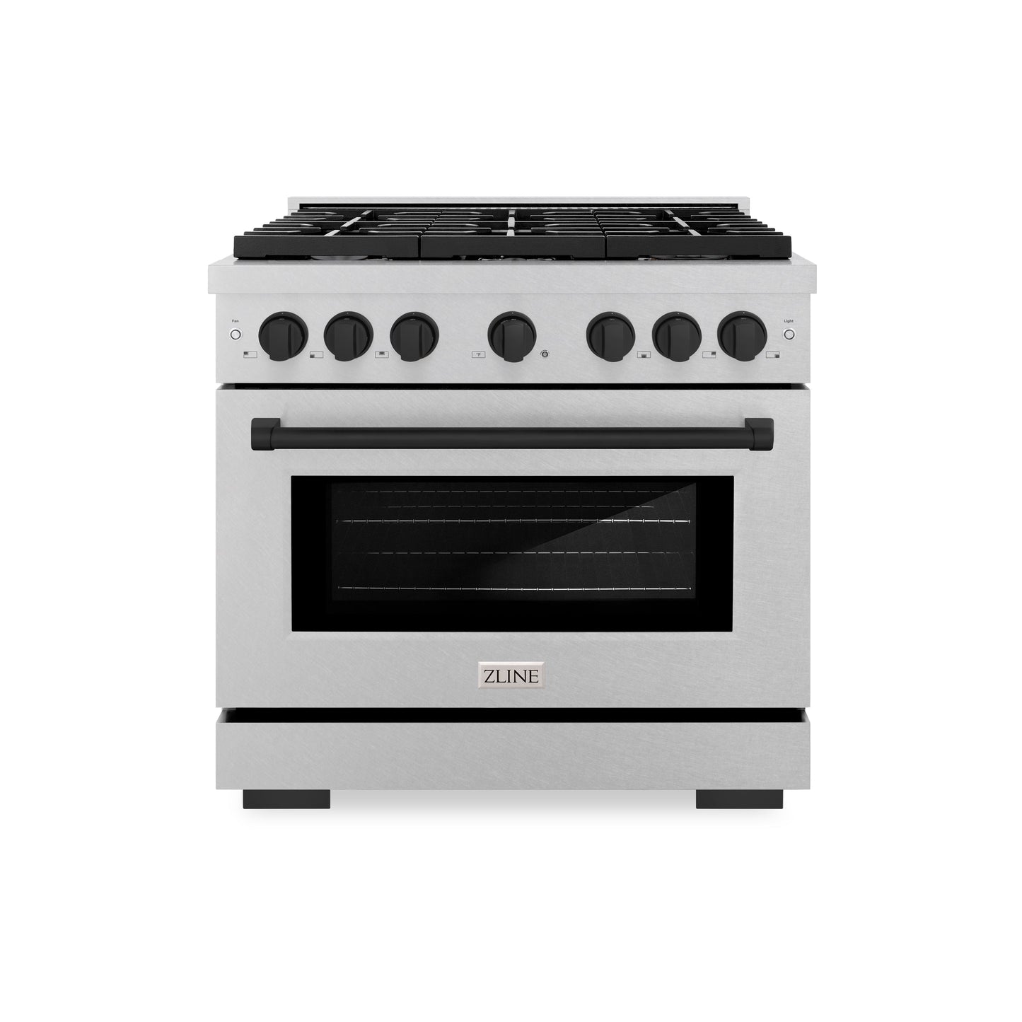 ZLINE Autograph Edition 36 in. 5.2 cu. ft. Paramount Gas Range with 6 Burner Cooktop and Convection Gas Oven in Satin Stainless Steel and Matte Black Accents (SGRSZ-36-MB)