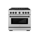 ZLINE Autograph Edition 36 in. 5.2 cu. ft. Paramount Gas Range with 6 Burner Cooktop and Convection Gas Oven in Satin Stainless Steel and Matte Black Accents (SGRSZ-36-MB)