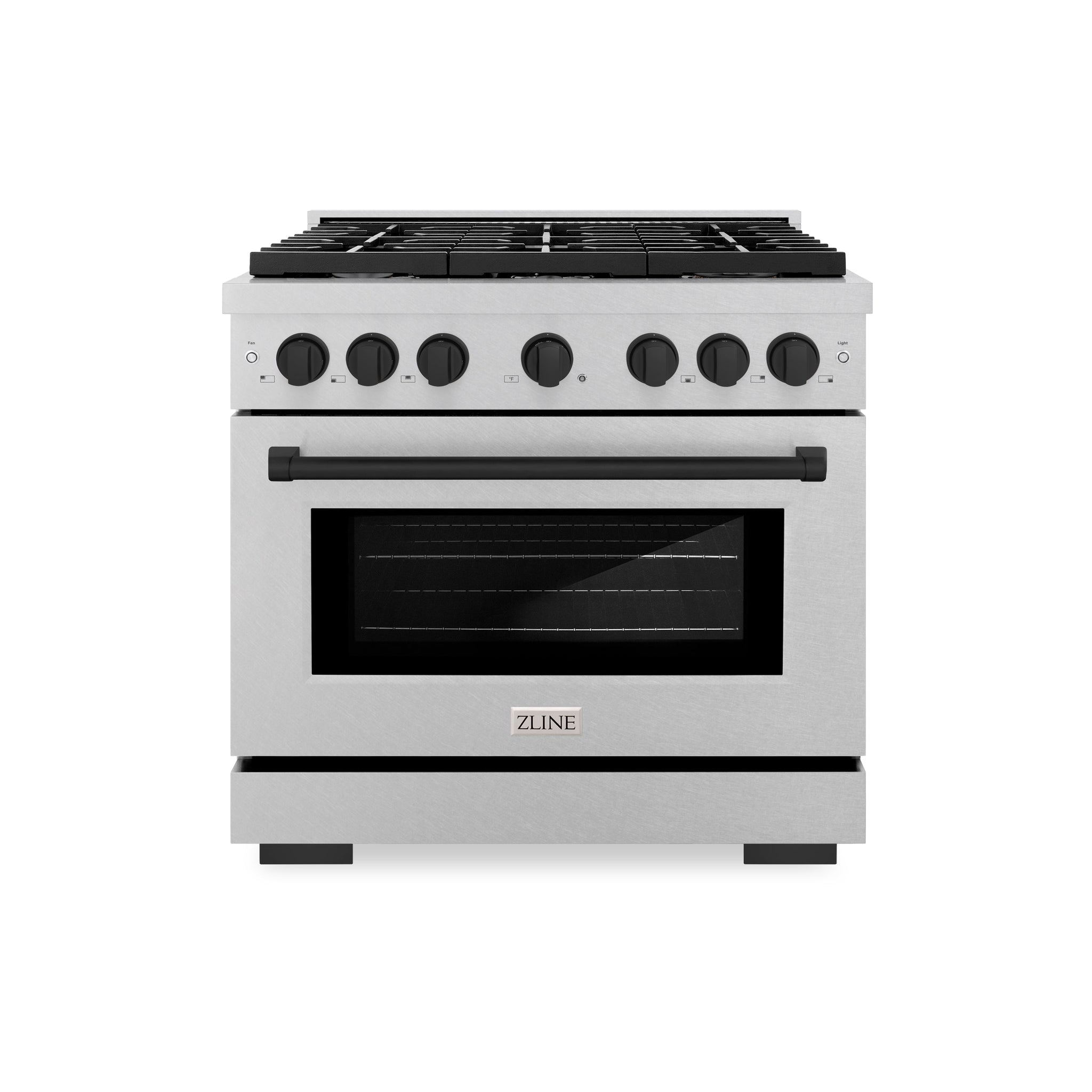 ZLINE Autograph Edition 36 in. 5.2 cu. ft. Paramount Gas Range with 6 Burner Cooktop and Convection Gas Oven in Satin Stainless Steel and Matte Black Accents (SGRSZ-36-MB)