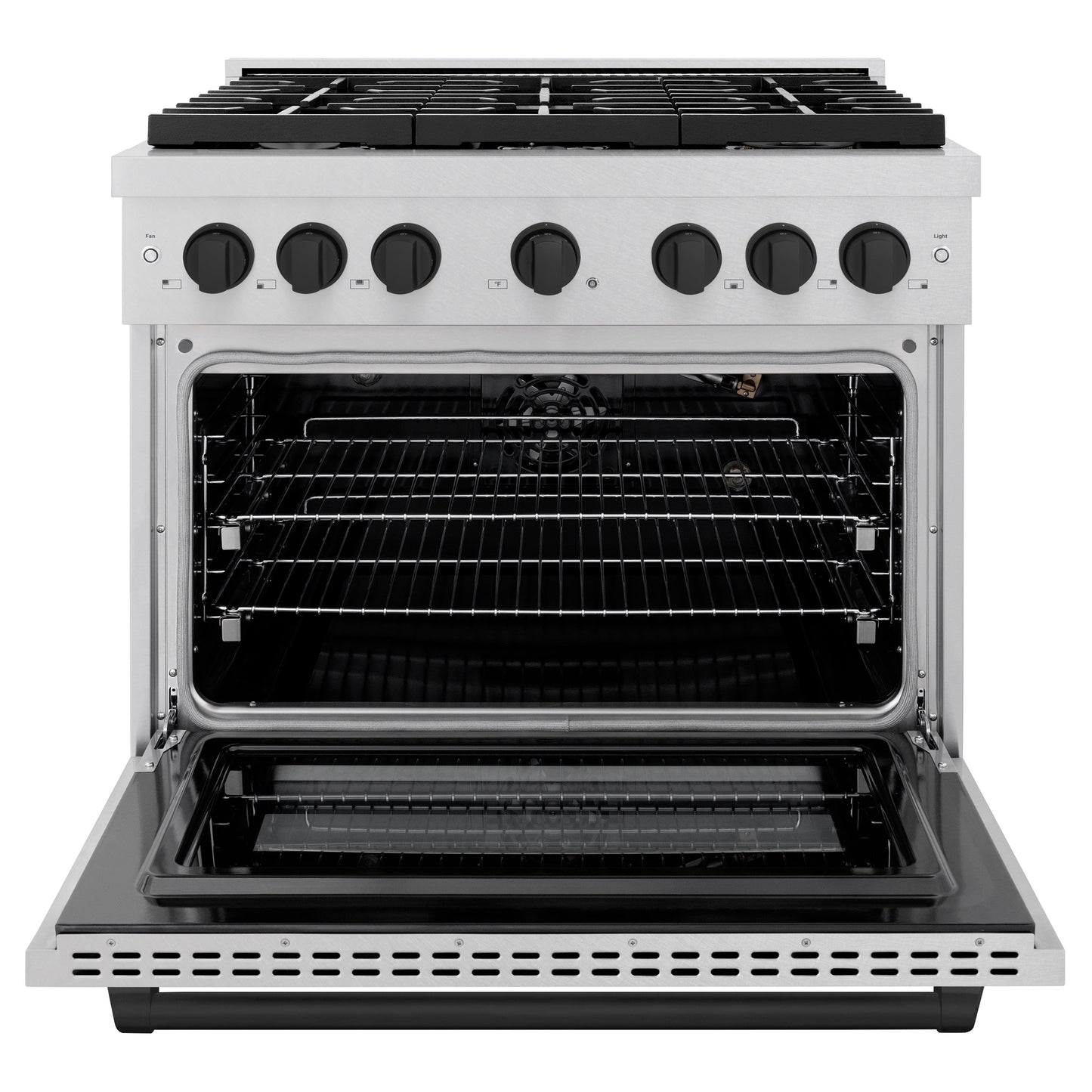 ZLINE Autograph Edition 36 in. 5.2 cu. ft. Paramount Gas Range with 6 Burner Cooktop and Convection Gas Oven in Satin Stainless Steel and Matte Black Accents (SGRSZ-36-MB)