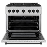 ZLINE Autograph Edition 36 in. 5.2 cu. ft. Paramount Gas Range with 6 Burner Cooktop and Convection Gas Oven in Satin Stainless Steel and Matte Black Accents (SGRSZ-36-MB)