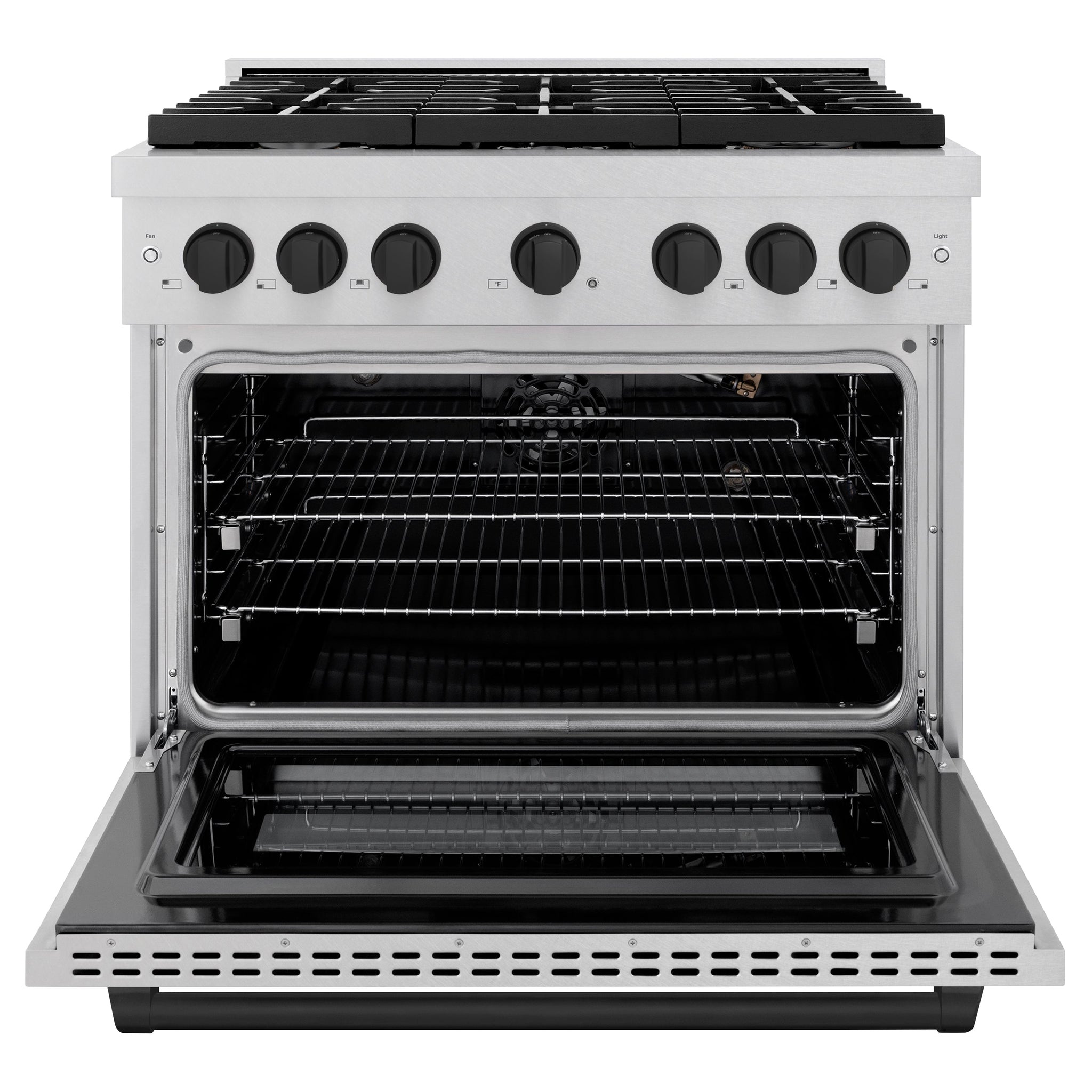 ZLINE Autograph Edition 36 in. 5.2 cu. ft. Paramount Gas Range with 6 Burner Cooktop and Convection Gas Oven in Satin Stainless Steel and Matte Black Accents (SGRSZ-36-MB)