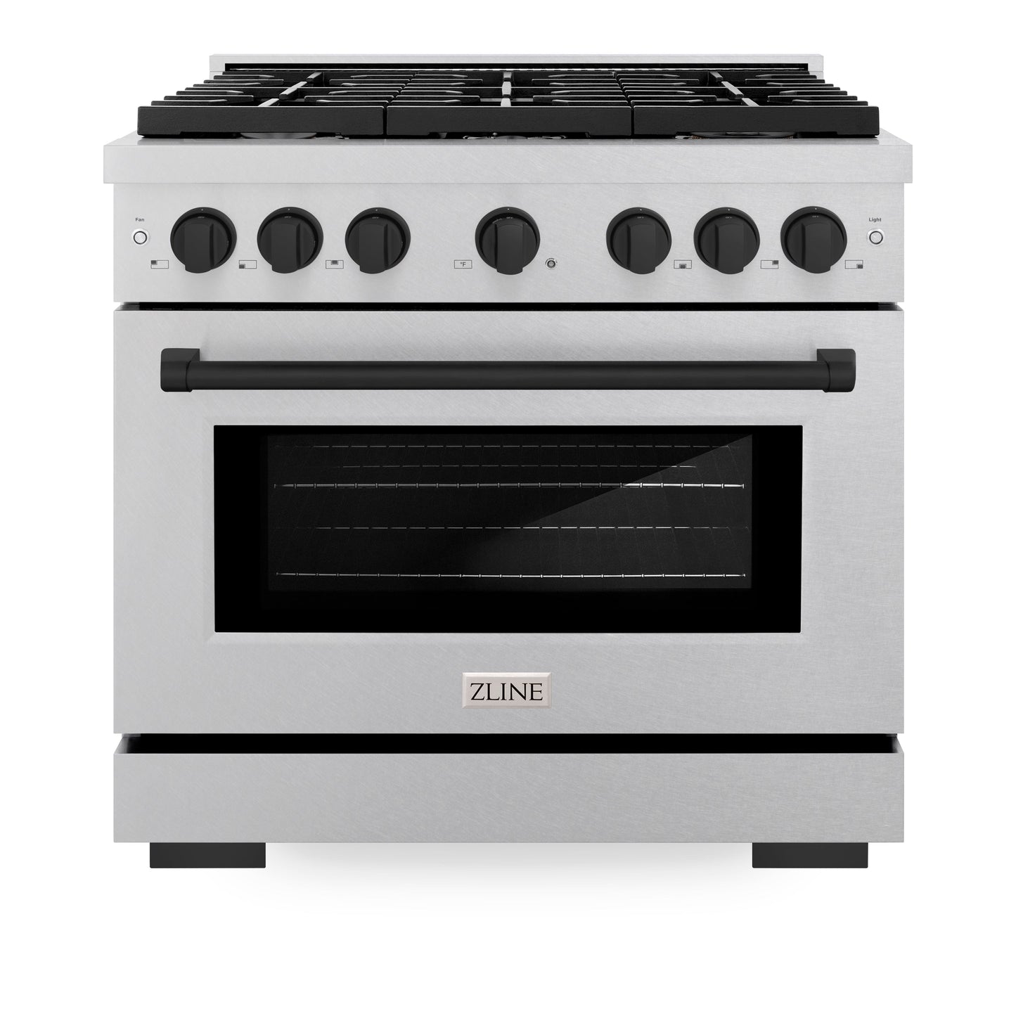 ZLINE Autograph Edition 36 in. 5.2 cu. ft. Paramount Gas Range with 6 Burner Cooktop and Convection Gas Oven in Satin Stainless Steel and Matte Black Accents (SGRSZ-36-MB)
