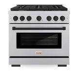 ZLINE Autograph Edition 36 in. 5.2 cu. ft. Paramount Gas Range with 6 Burner Cooktop and Convection Gas Oven in Satin Stainless Steel and Matte Black Accents (SGRSZ-36-MB)