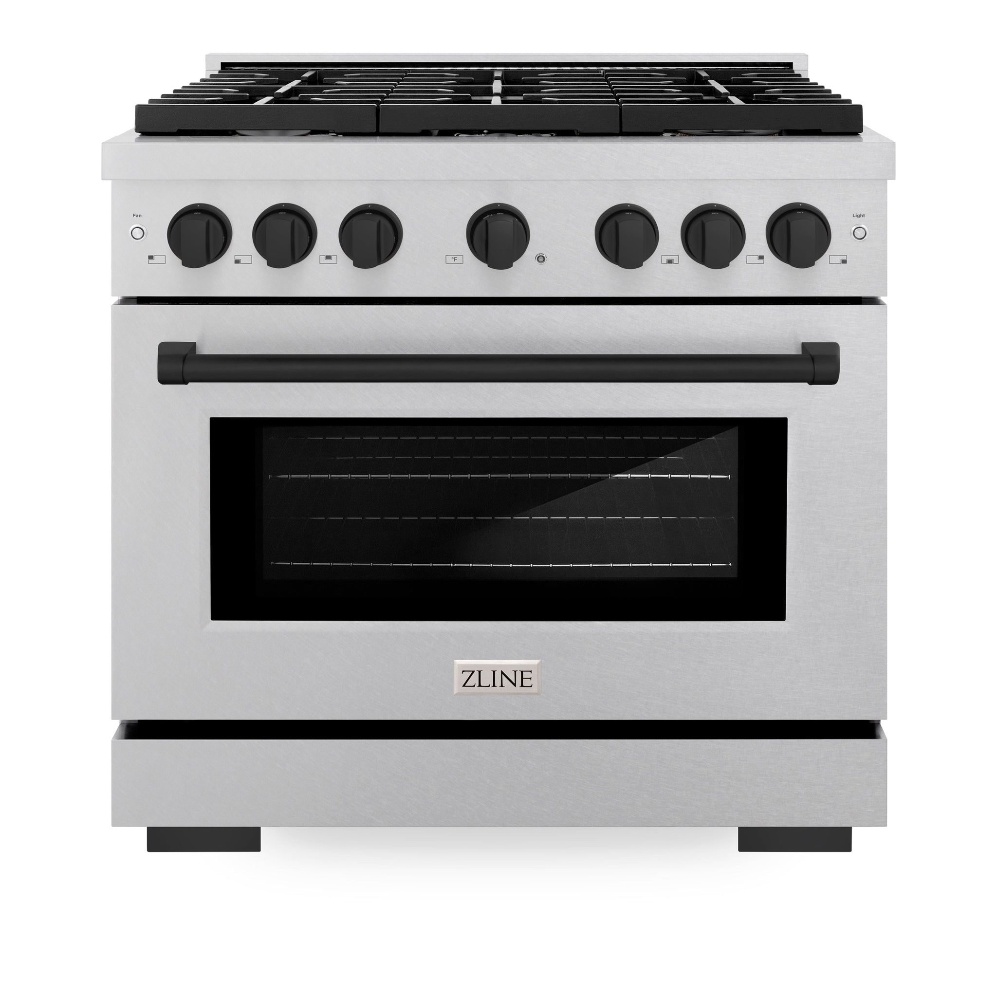 ZLINE Autograph Edition 36 in. 5.2 cu. ft. Paramount Gas Range with 6 Burner Cooktop and Convection Gas Oven in Satin Stainless Steel and Matte Black Accents (SGRSZ-36-MB)