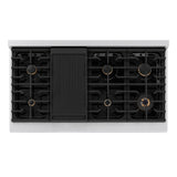 ZLINE Autograph Edition 48 in. 6.7 cu. ft. Paramount Double Oven Gas Range with 8 Burner Cooktop in Satin Stainless Steel and Matte Black Accents (SGRSZ-48-MB)