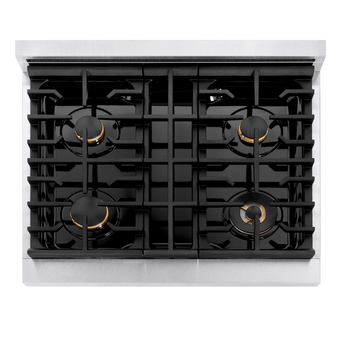 ZLINE Autograph Edition 30 in. 4.2 cu. ft. Paramount Dual Fuel Range with 4 Burner Gas Cooktop and Electric Convection Oven in Satin Stainless Steel with White Matte Door and Polished Gold Accents (SDRSZ-WM-30-G)