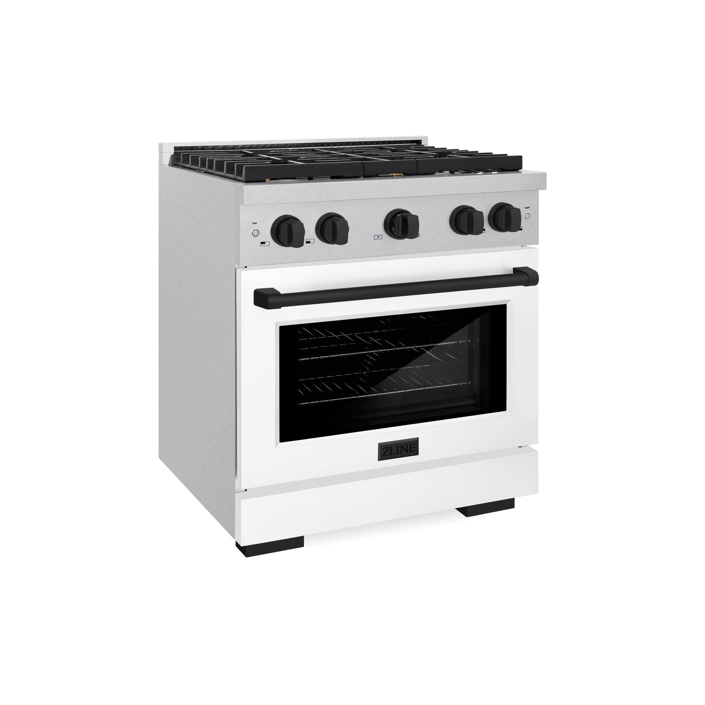 ZLINE Autograph Edition 30 in. 4.2 cu. ft. Paramount Dual Fuel Range with 4 Burner Gas Cooktop and Electric Convection Oven in Satin Stainless Steel with White Matte Door and Matte Black Accents (SDRSZ-WM-30-MB)