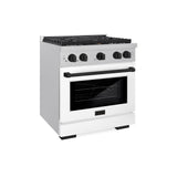 ZLINE Autograph Edition 30 in. 4.2 cu. ft. Paramount Dual Fuel Range with 4 Burner Gas Cooktop and Electric Convection Oven in Satin Stainless Steel with White Matte Door and Matte Black Accents (SDRSZ-WM-30-MB)