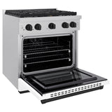 ZLINE Autograph Edition 30 in. 4.2 cu. ft. Paramount Dual Fuel Range with 4 Burner Gas Cooktop and Electric Convection Oven in Satin Stainless Steel with White Matte Door and Matte Black Accents (SDRSZ-WM-30-MB)