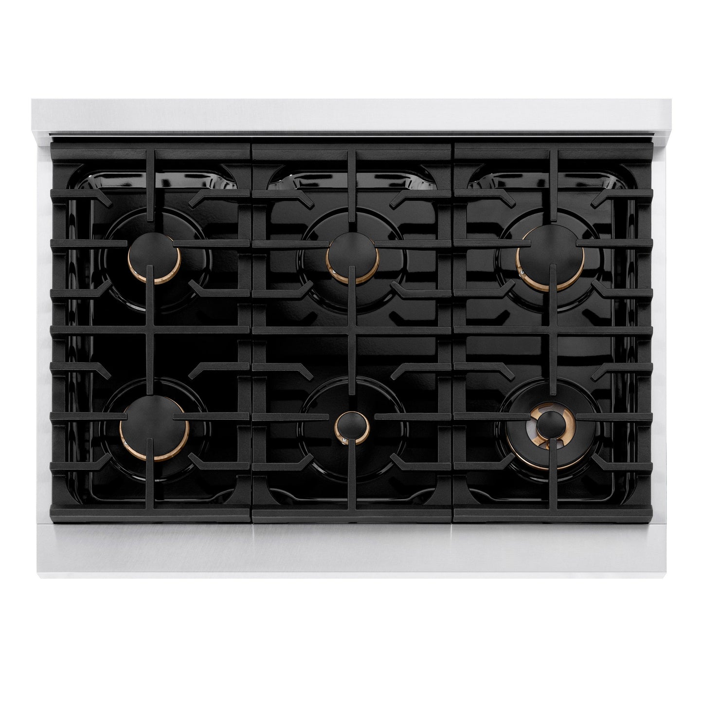 ZLINE Autograph Edition 36 in. 5.2 cu. ft. Paramount Dual Fuel Range with 6 Burner Gas Cooktop and Electric Convection Oven in Satin Stainless Steel with White Matte Door and Champagne Bronze Accents (SDRSZ-WM-36-CB)