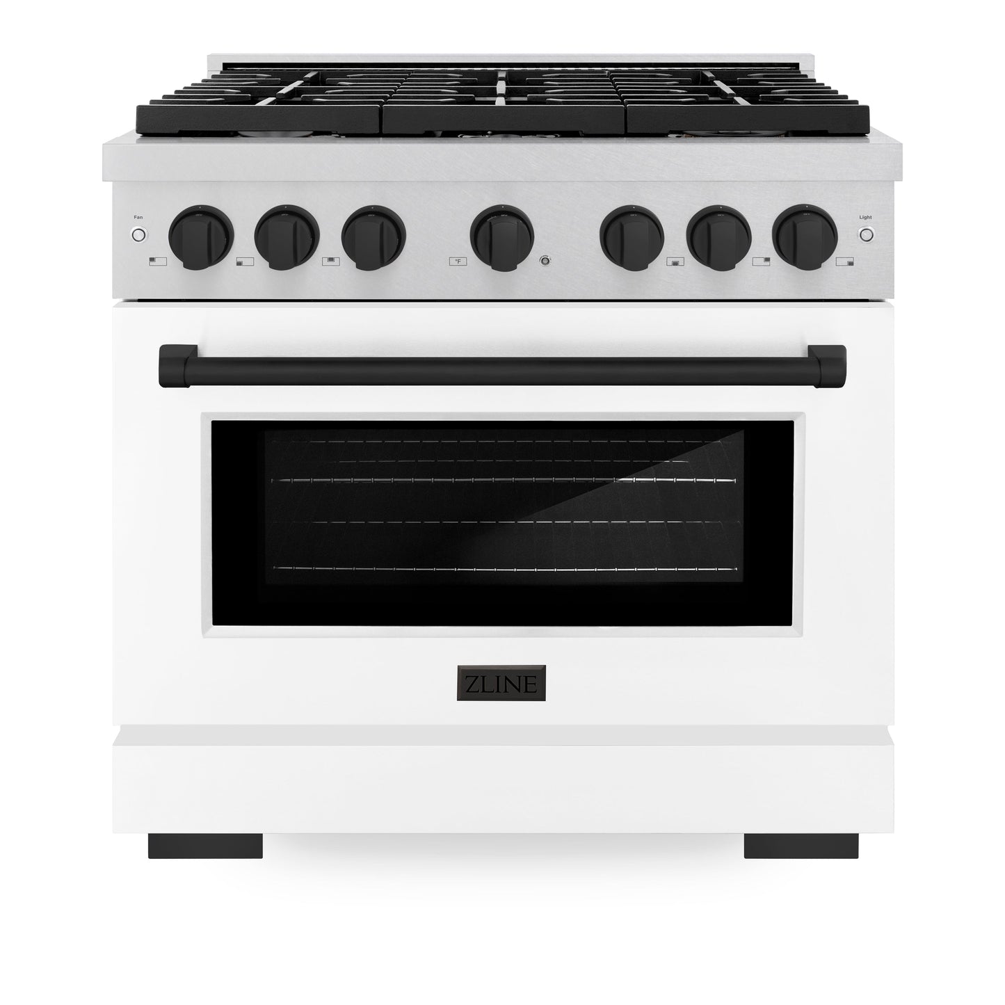 ZLINE Autograph Edition 36 in. 5.2 cu. ft. Paramount Dual Fuel Range with 6 Burner Gas Cooktop and Electric Convection Oven in Satin Stainless Steel with White Matte Door and Matte Black Accents (SDRSZ-WM-36-MB)