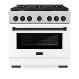 ZLINE Autograph Edition 36 in. 5.2 cu. ft. Paramount Dual Fuel Range with 6 Burner Gas Cooktop and Electric Convection Oven in Satin Stainless Steel with White Matte Door and Matte Black Accents (SDRSZ-WM-36-MB)