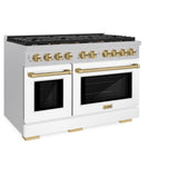 ZLINE Autograph Edition 48 in. 6.7 cu. ft. Paramount Double Oven Dual Fuel Range with 8 Burner Gas Cooktop in Satin Stainless Steel with White Matte Doors and Champagne Bronze Accents (SDRSZ-WM-48-CB)