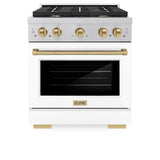 ZLINE Autograph Edition 30 in. 4.2 cu. ft. Paramount Gas Range with 4 Burner Cooktop and Convection Gas Oven in Satin Stainless Steel with White Matte Door and Champagne Bronze Accents (SGRSZ-WM-30-CB)