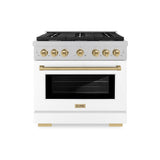 ZLINE Autograph Edition 36 in. 5.2 cu. ft. Paramount Gas Range with 6 Burner Cooktop and Convection Gas Oven in Satin Stainless Steel with White Matte Door and Champagne Bronze Accents (SGRSZ-WM-36-CB)