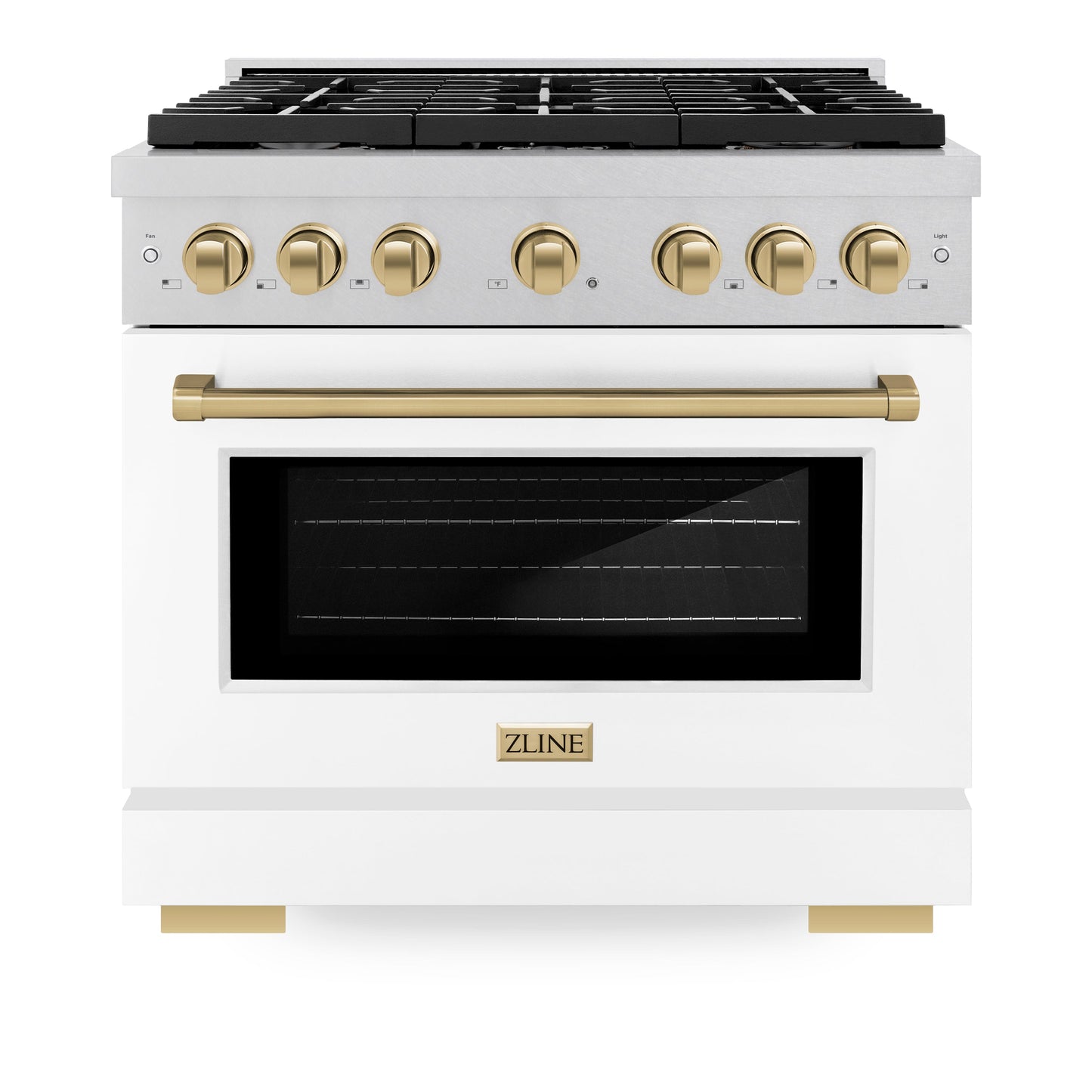 ZLINE Autograph Edition 36 in. 5.2 cu. ft. Paramount Gas Range with 6 Burner Cooktop and Convection Gas Oven in Satin Stainless Steel with White Matte Door and Champagne Bronze Accents (SGRSZ-WM-36-CB)