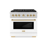 ZLINE Autograph Edition 36 in. 5.2 cu. ft. Paramount Gas Range with 6 Burner Cooktop and Convection Gas Oven in Satin Stainless Steel with White Matte Door and Polished Gold Accents (SGRSZ-WM-36-G)