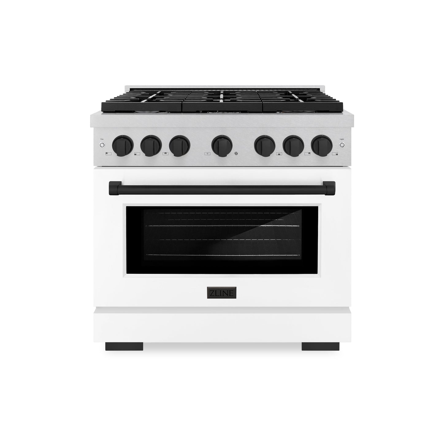 ZLINE Autograph Edition 36 in. 5.2 cu. ft. Paramount Gas Range with 6 Burner Cooktop and Convection Gas Oven in Satin Stainless Steel with White Matte Door and Matte Black Accents (SGRSZ-WM-36-MB)