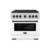 ZLINE Autograph Edition 36 in. 5.2 cu. ft. Paramount Gas Range with 6 Burner Cooktop and Convection Gas Oven in Satin Stainless Steel with White Matte Door and Matte Black Accents (SGRSZ-WM-36-MB)