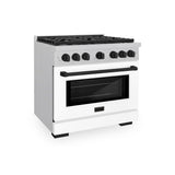 ZLINE Autograph Edition 36 in. 5.2 cu. ft. Paramount Gas Range with 6 Burner Cooktop and Convection Gas Oven in Satin Stainless Steel with White Matte Door and Matte Black Accents (SGRSZ-WM-36-MB)