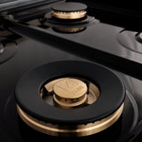 ZLINE Autograph Edition 36 in. 4.6 cu. ft. Legacy Dual Fuel Range with 6 Burner Gas Cooktop and Electric Convection Oven in Satin Stainless Steel with Black Matte Door and Champagne Bronze Accents (RASZ-BLM-36-CB)