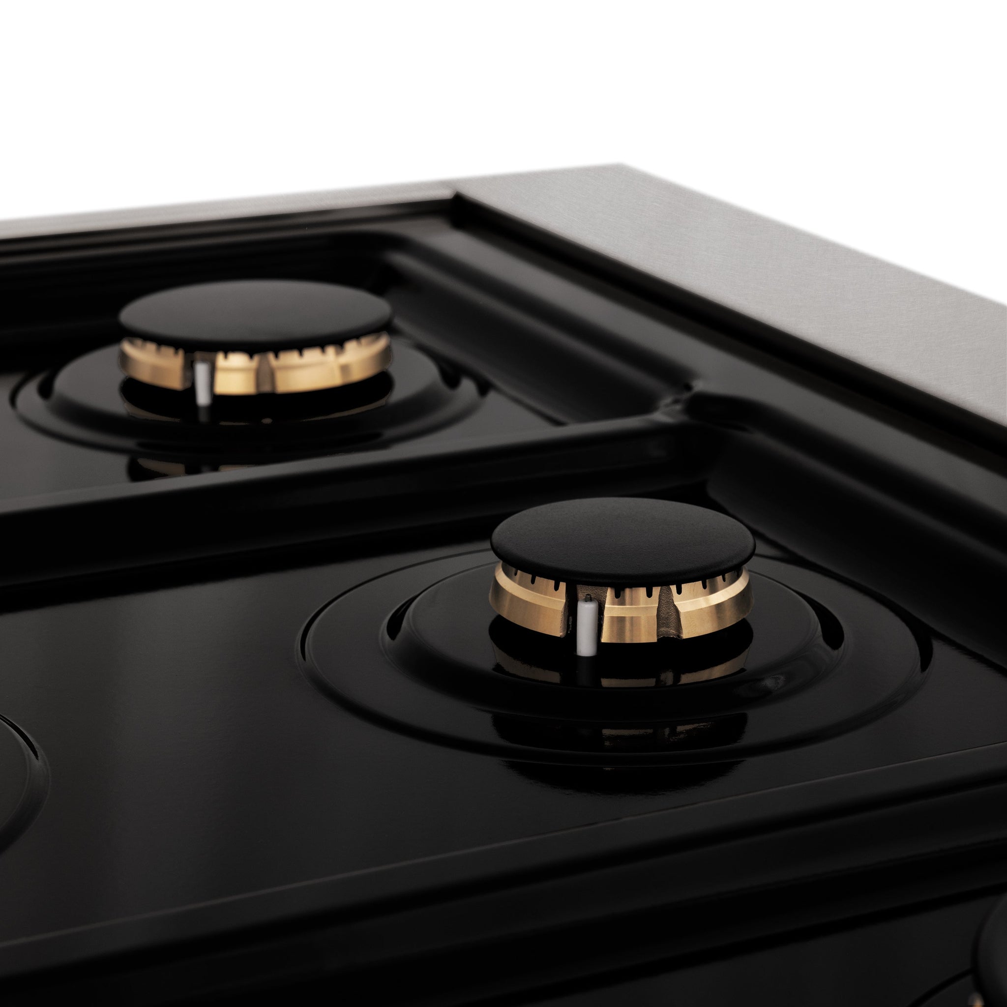 ZLINE Autograph Edition 36 in. 4.6 cu. ft. Legacy Dual Fuel Range with 6 Burner Gas Cooktop and Electric Convection Oven in Satin Stainless Steel with Black Matte Door and Champagne Bronze Accents (RASZ-BLM-36-CB)