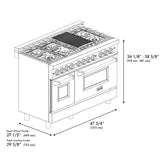 ZLINE Autograph Edition 48 in. 6.0 cu. ft. Legacy Dual Fuel Range with 7 Burner Gas Cooktop and 2 Electric Ovens in Satin Stainless Steel with Black Matte Doors and Champagne Bronze Accents (RASZ-BLM-48-CB)