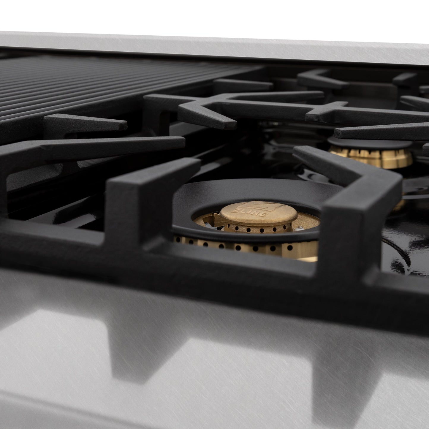 ZLINE Autograph Edition 48 in. 6.0 cu. ft. Legacy Dual Fuel Range with 7 Burner Gas Cooktop and 2 Electric Ovens in Satin Stainless Steel with Black Matte Doors and Champagne Bronze Accents (RASZ-BLM-48-CB)