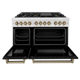 ZLINE Autograph Edition 48 in. 6.0 cu. ft. Legacy Dual Fuel Range with 7 Burner Gas Cooktop and 2 Electric Ovens in Satin Stainless Steel with Black Matte Doors and Champagne Bronze Accents (RASZ-BLM-48-CB)