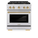 ZLINE Autograph Edition 30 in. 4.2 cu. ft. Paramount Gas Range with 4 Burner Cooktop and Convection Gas Oven in Stainless Steel and Polished Gold Accents (SGRZ-30-G)